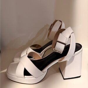 Elegant White Block Heel Sandals